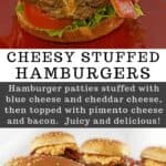 hamburger patty stuffed with cheese on a bun