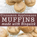 cinnamon applesauce muffin on glass platter with glass of milk