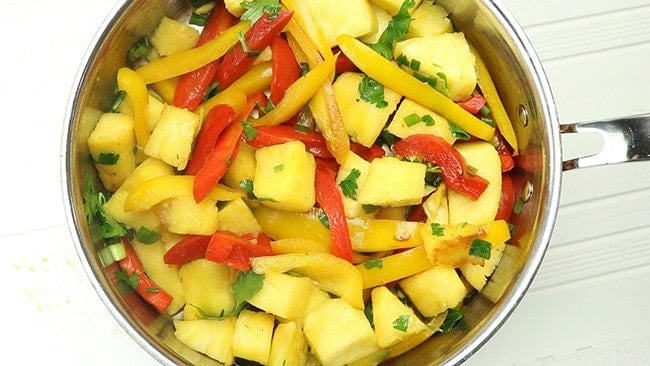 peppers, pineapple, green onion, and parsley