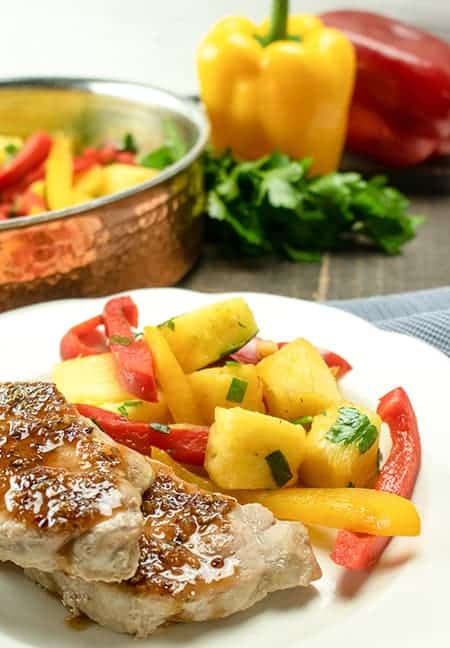 sweet and sour pork chops with peppers and pineapple