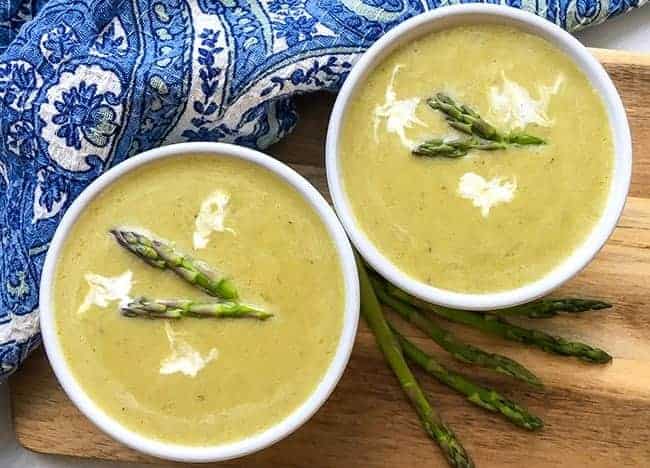 Creamy Asparagus Soup in bowls