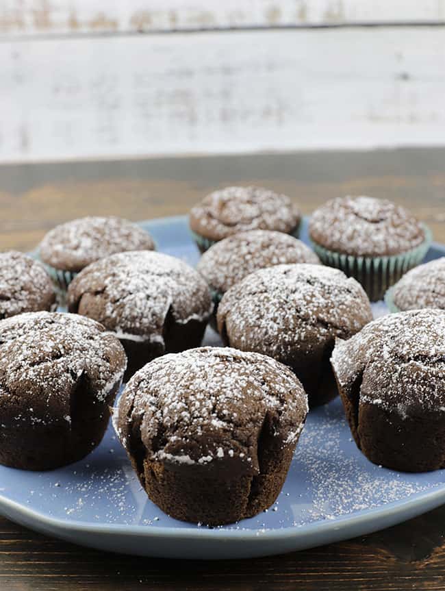 chocolate muffins sprinkled with sugar