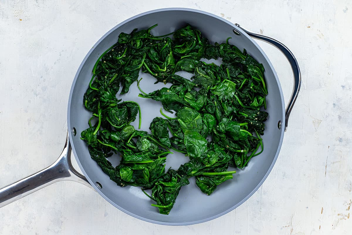Sauteed Fresh Spinach in pan