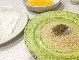 flour egg and bread crumbs