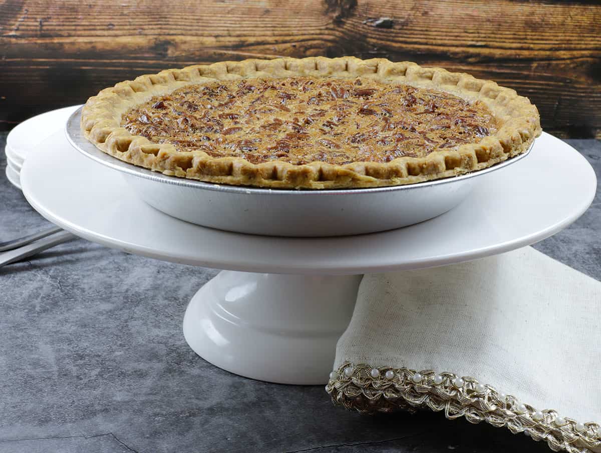 baked pie on white stand
