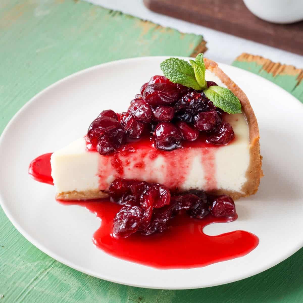 cheesecake slice topped with pie filling