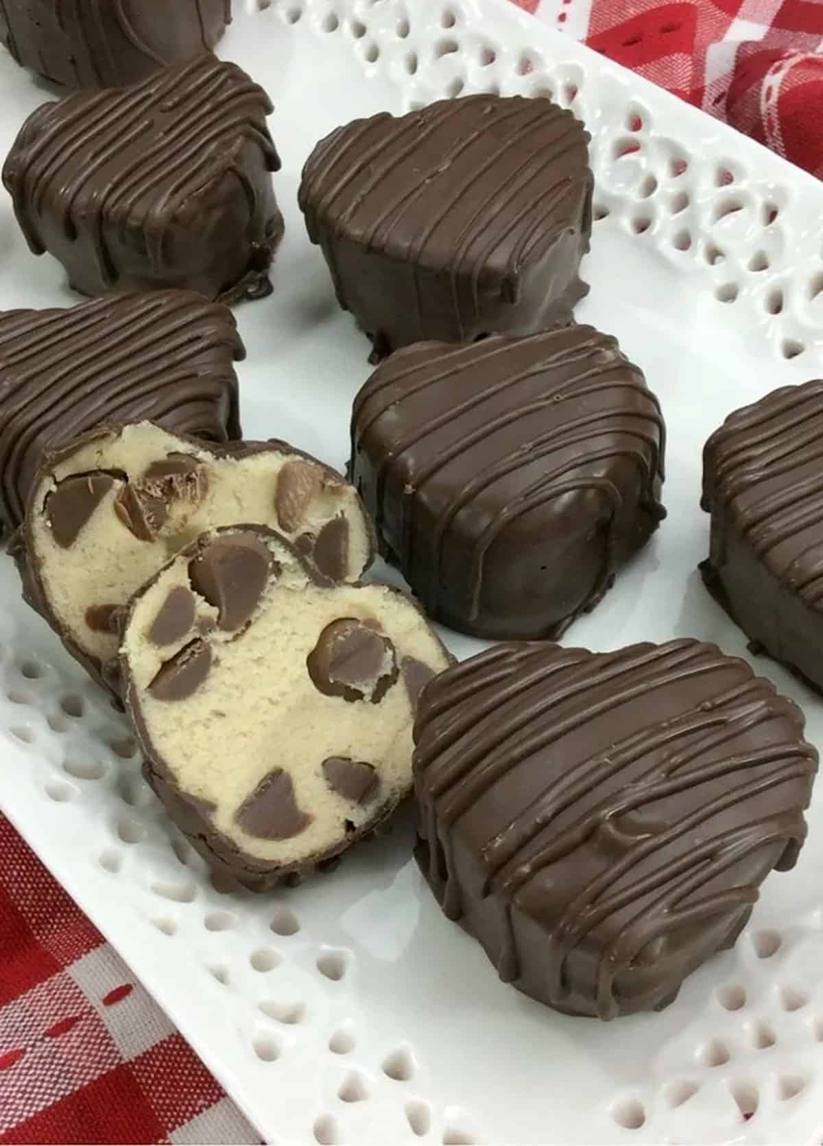 heart shaped chocolate chip cookie dough truffles