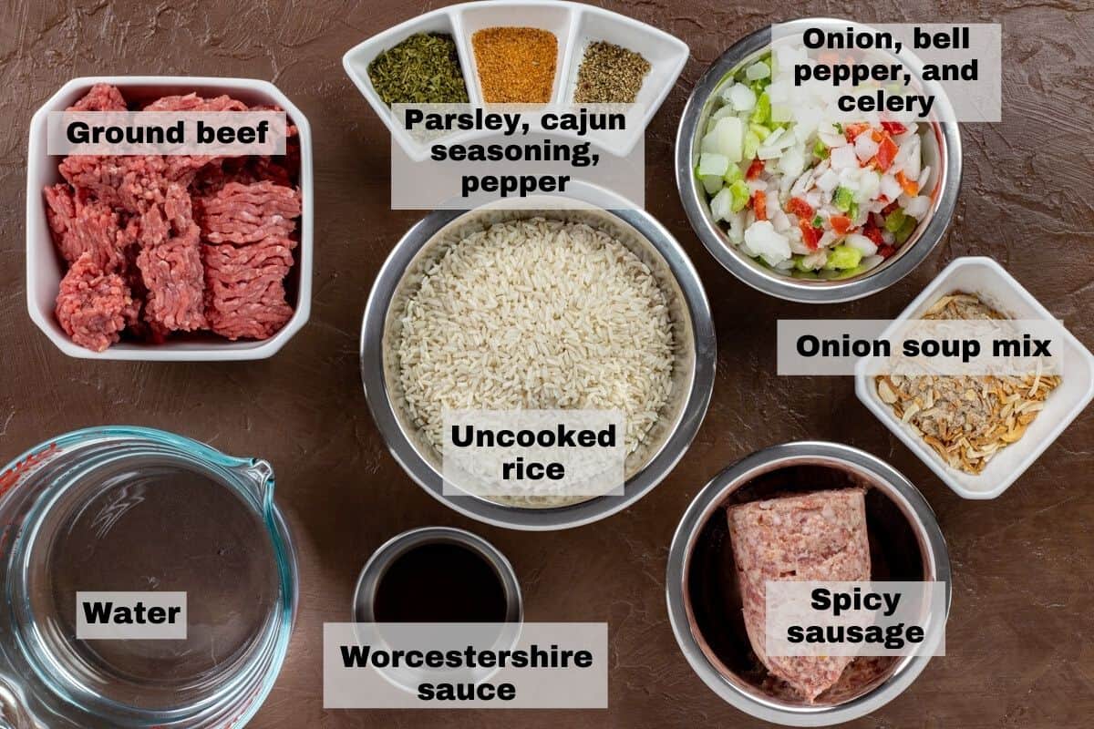 recipe ingredients measured out in various bowls on counter top