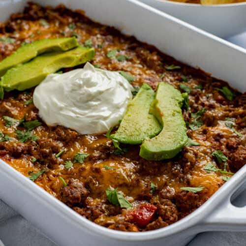 Layered Beef Enchilada Casserole - My Kitchen Serenity