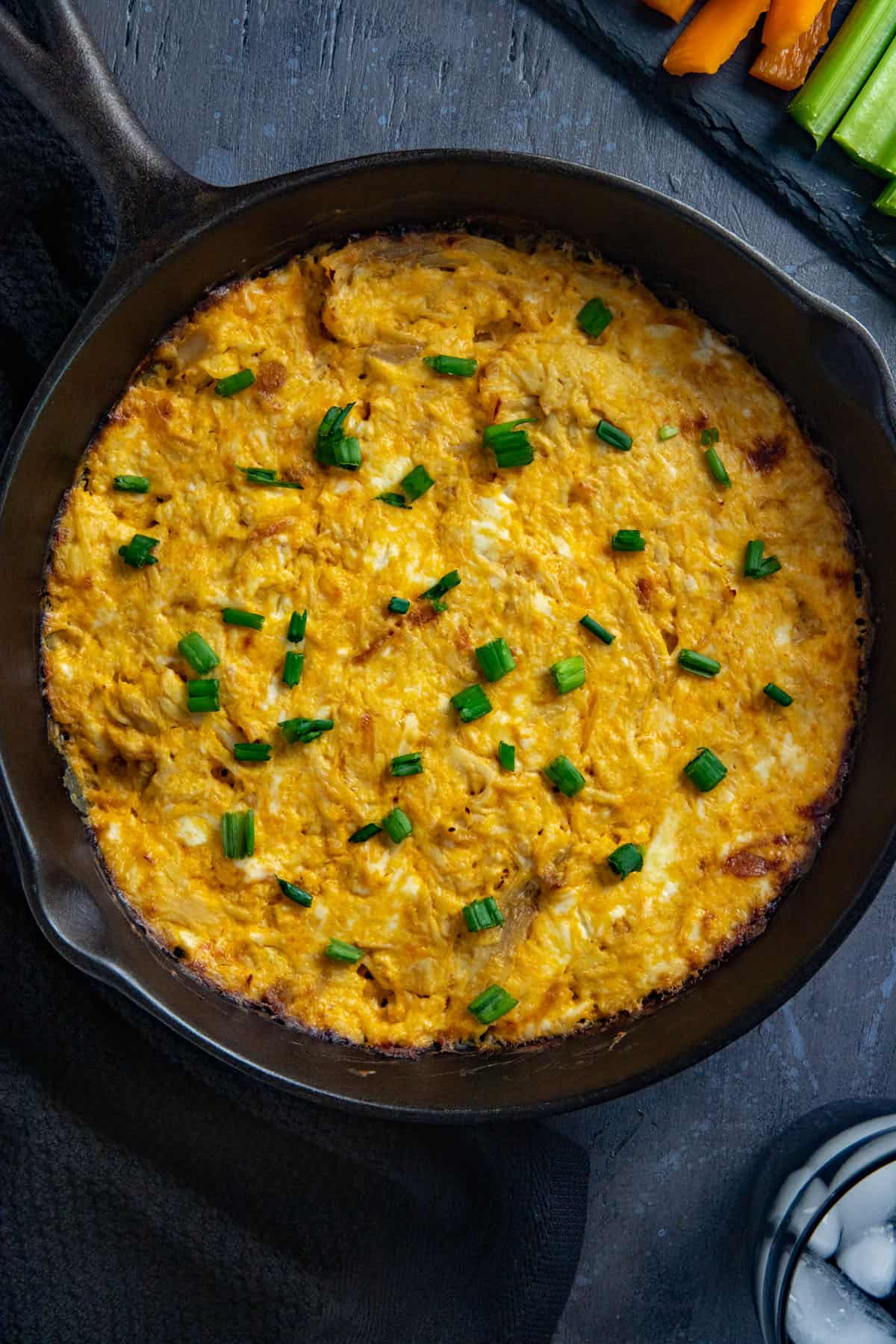 Baked dip in cast iron skillet.