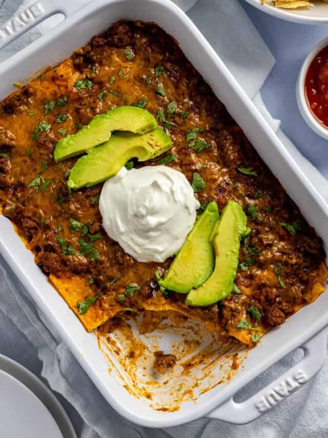 Layered Beef Enchilada Casserole Story My Kitchen Serenity