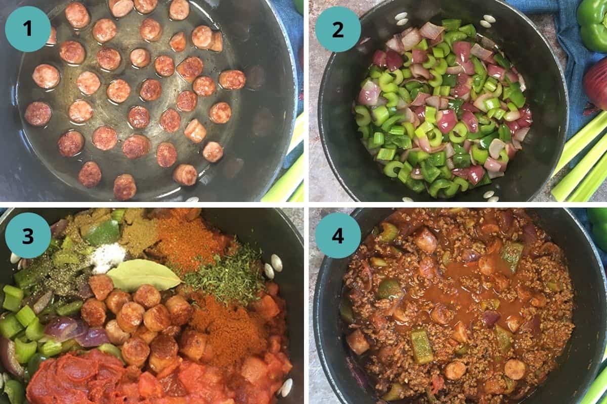 Step-by-step photos of chili recipe.