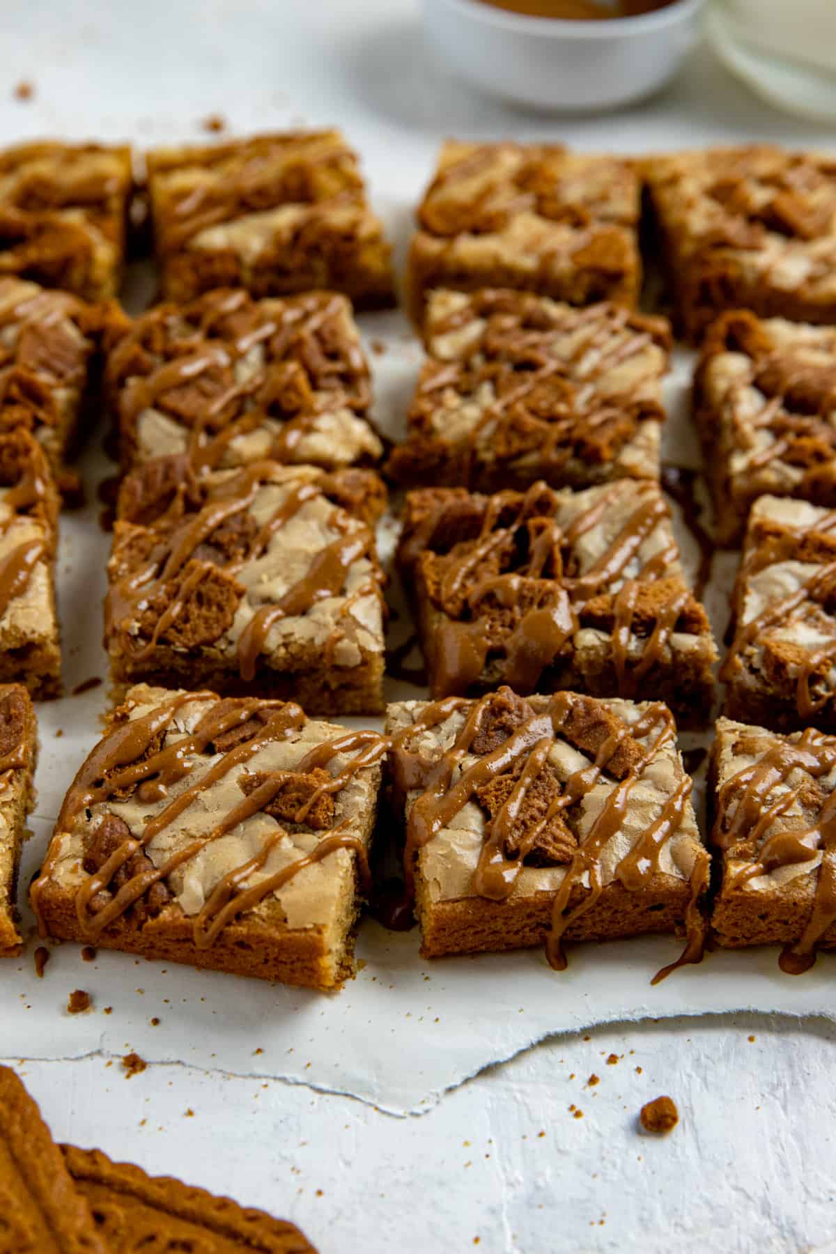 baked blondies cut into squares.