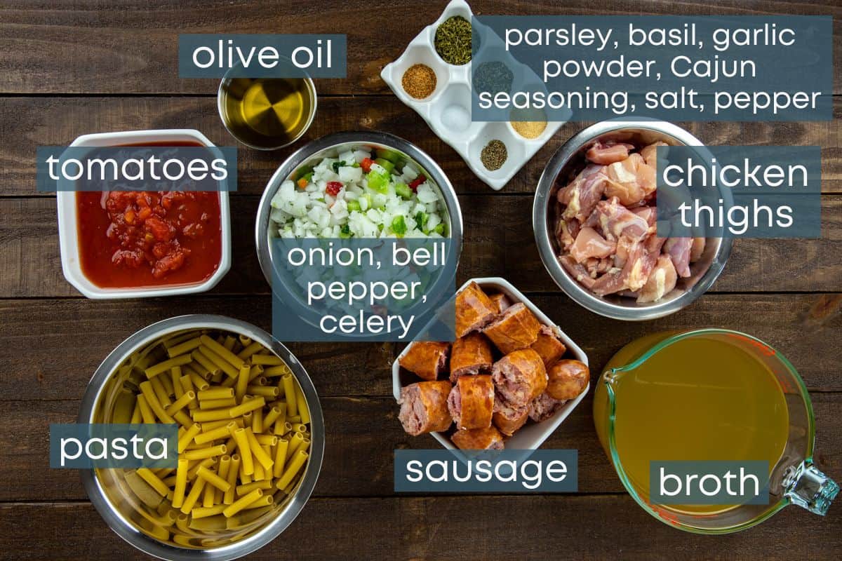 photo collage of recipe ingredients measured out in individual containers on counter top.