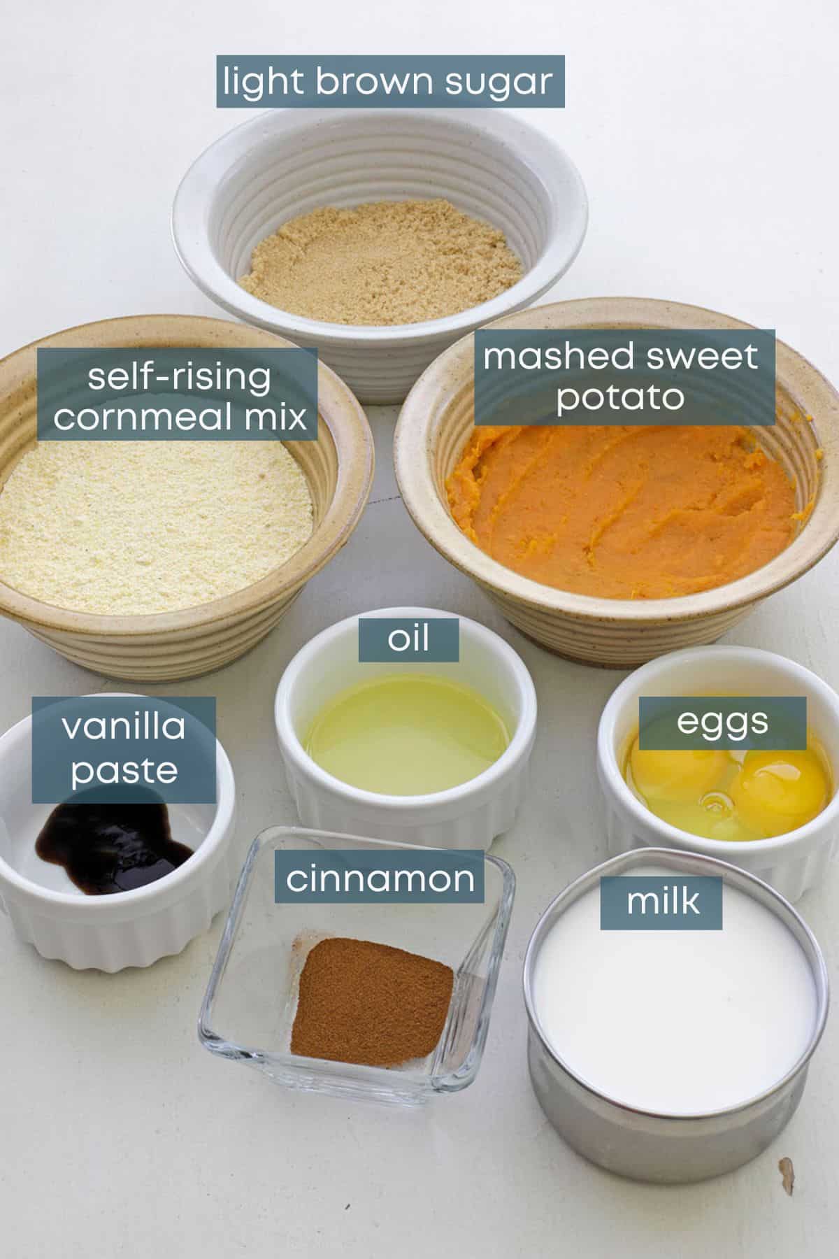 photo collage of recipe ingredients measured out in individual containers on countertop.
