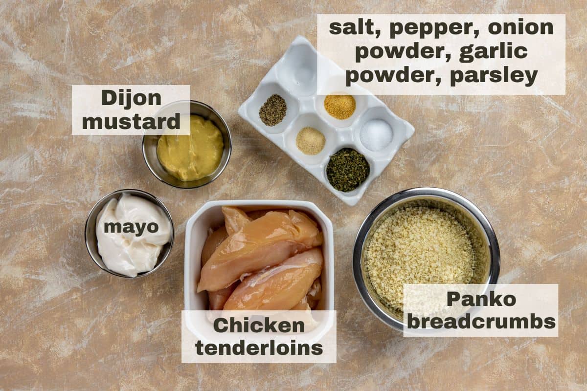 Ingredients measured out in individual containers on countertop.
