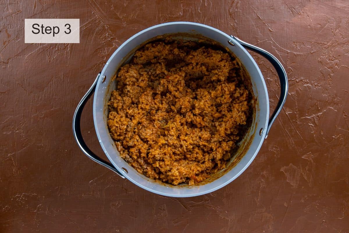 Cooked Spanish Rice in the pot.