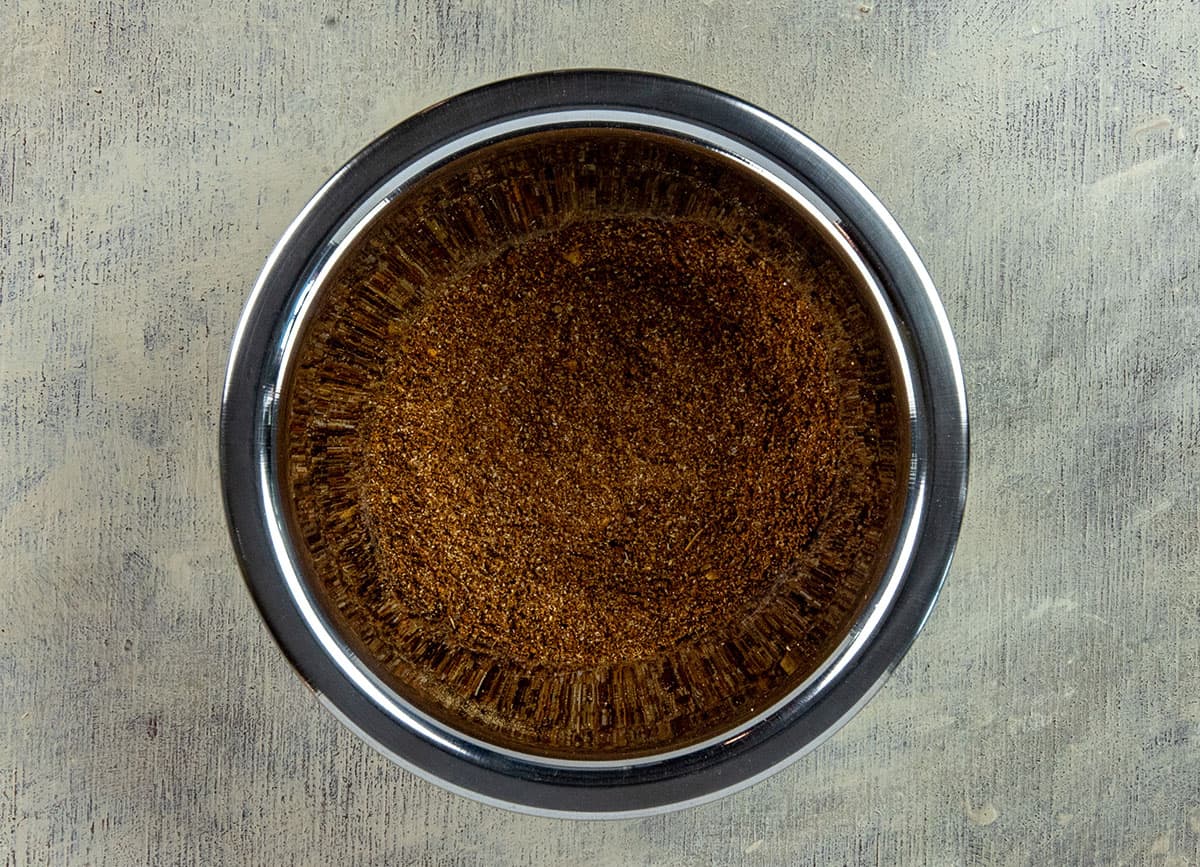 Homemade taco seasoning in small stainless steel bowl.