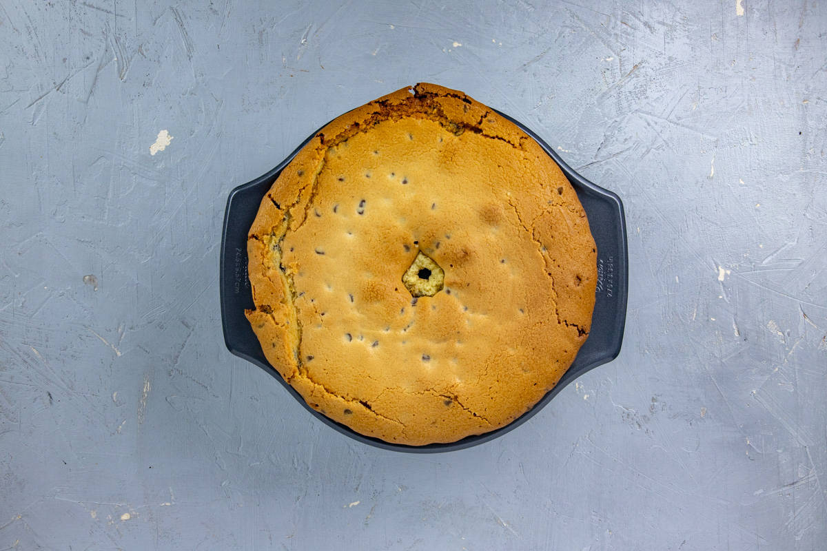 Baked cake in the Bundt pan.