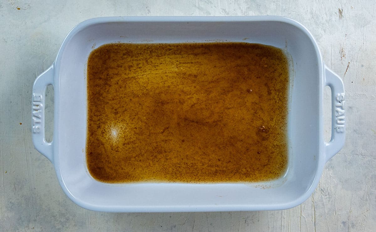 Brown sugar glaze on bottom of pan.
