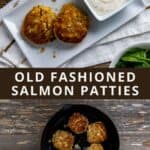 A Pinterest pin of cooked salmon patties.