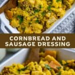 Cornbread and sausage dressing photos Pinterest pin.