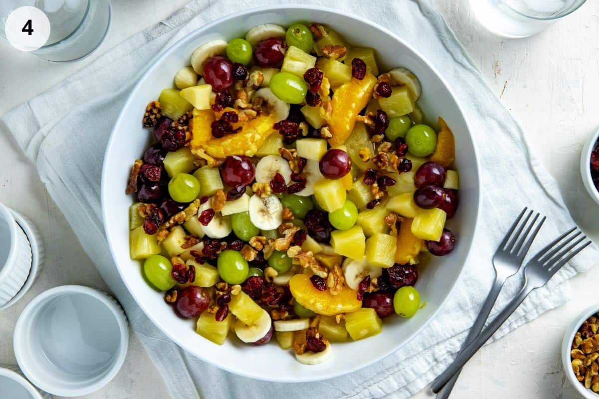 Fruit salad with cranberries and nuts.