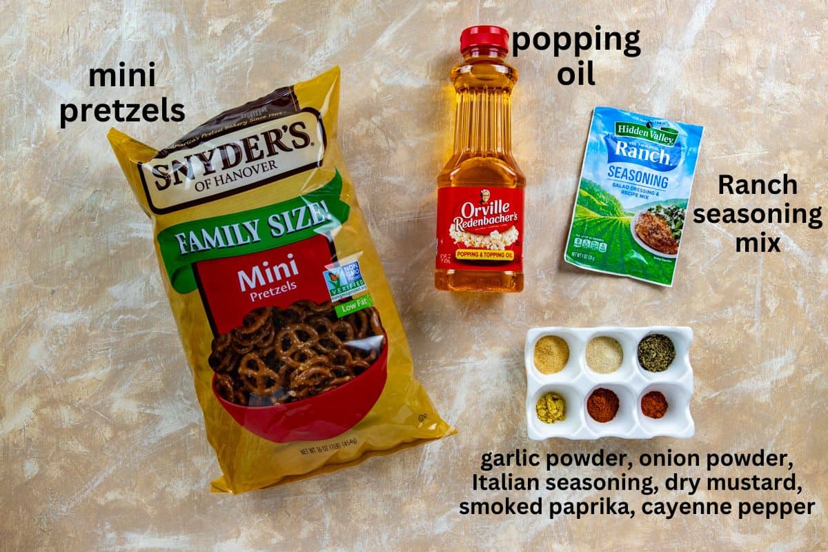Ingredients measured out in individual containers and labeled.