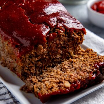 Baked meatloaf with glaze.