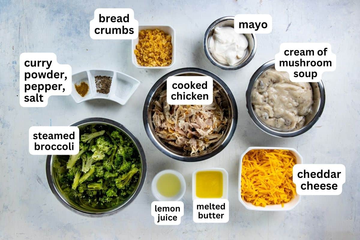 A labeled photo of all ingredients measured out in individual containers.