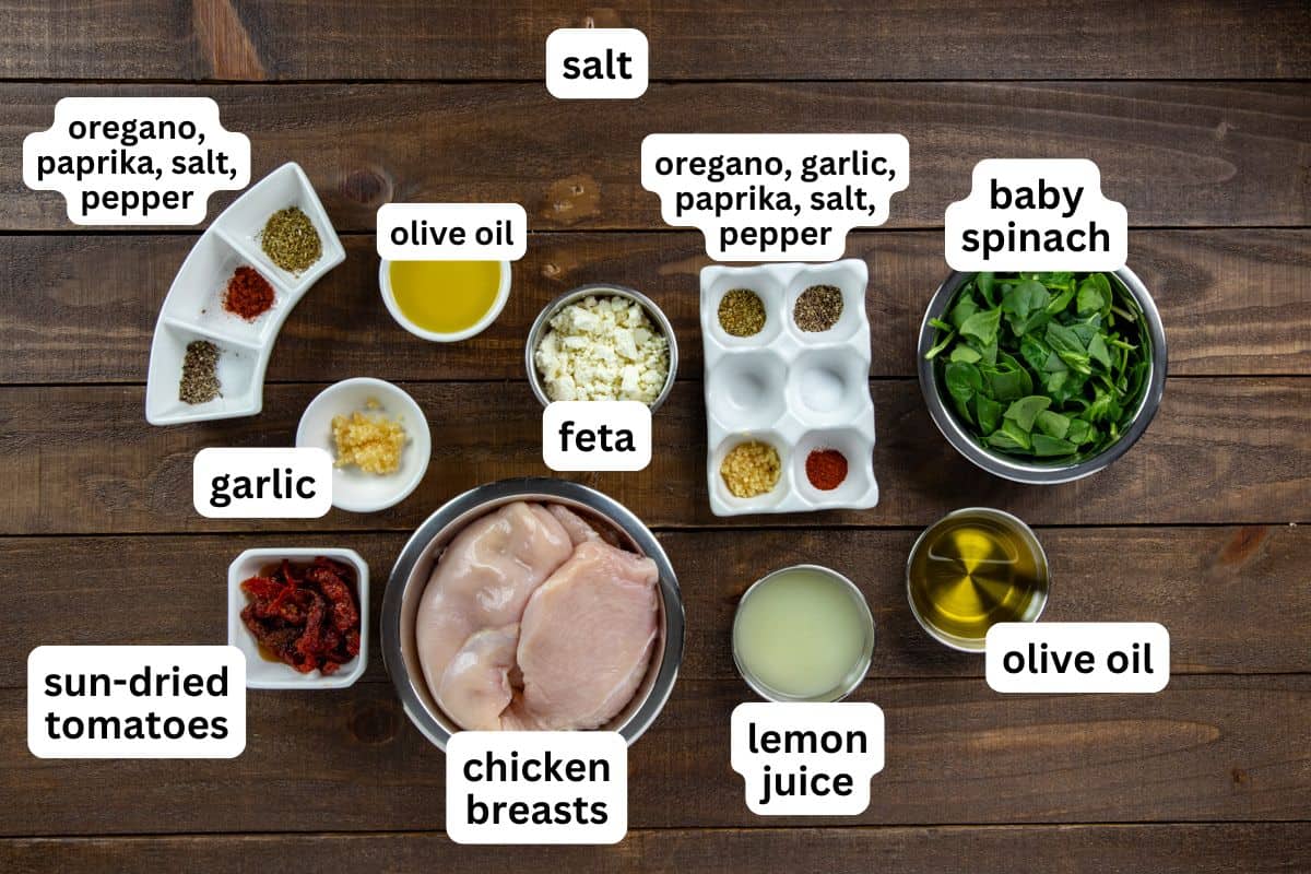 All ingredients measured out in individual containers on counter top.