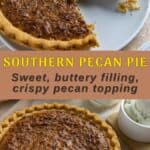 Pecan pie images for saving to Pinterest.
