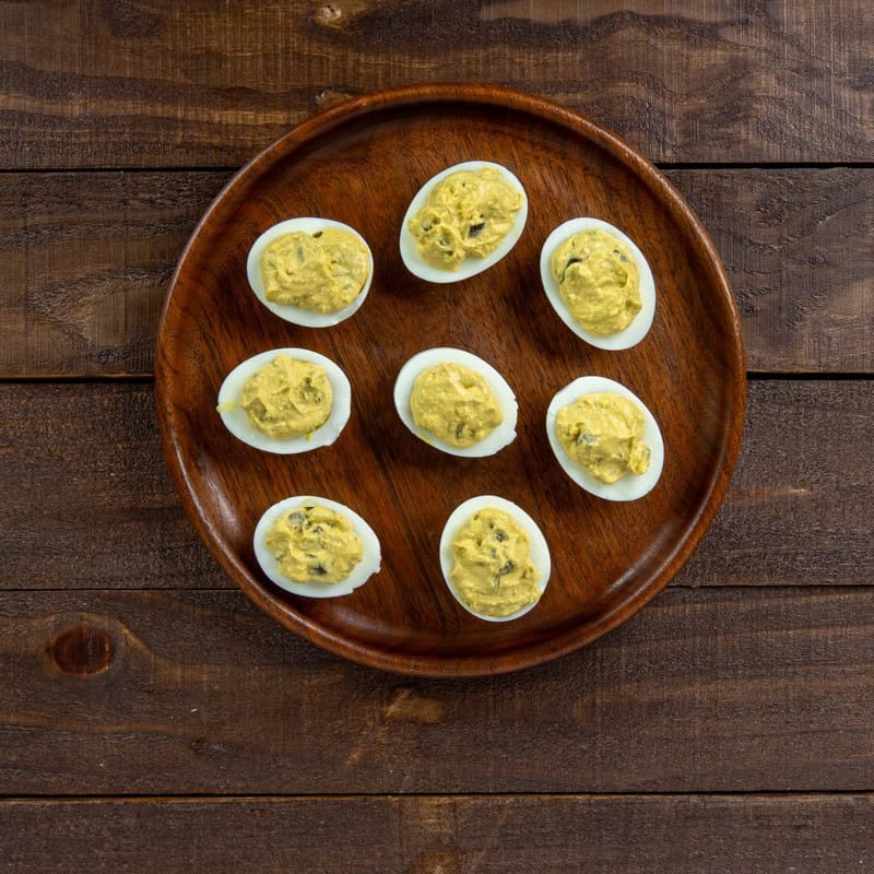 Eight egg halves filled with yolk mixture.