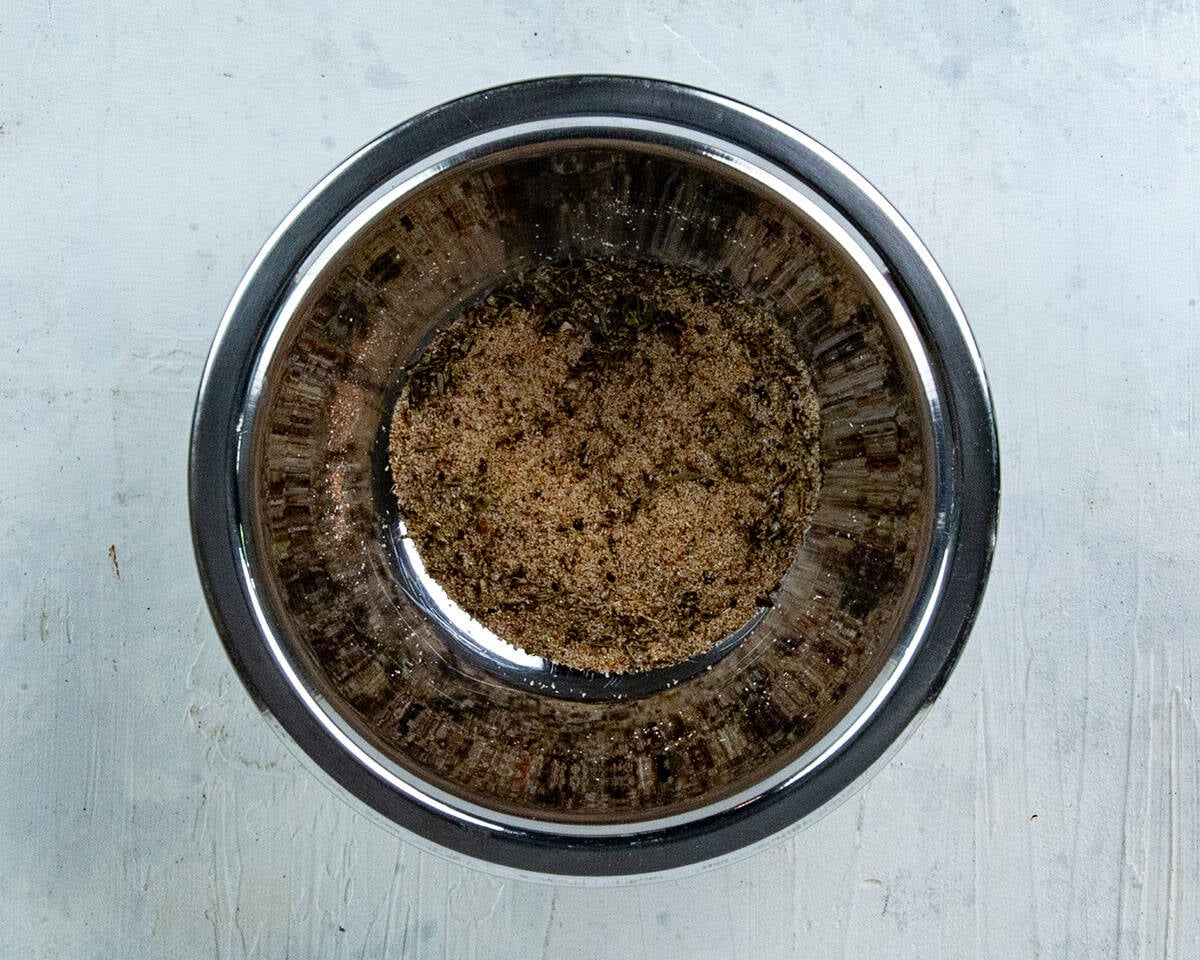 Small bowl with seasonings blended.