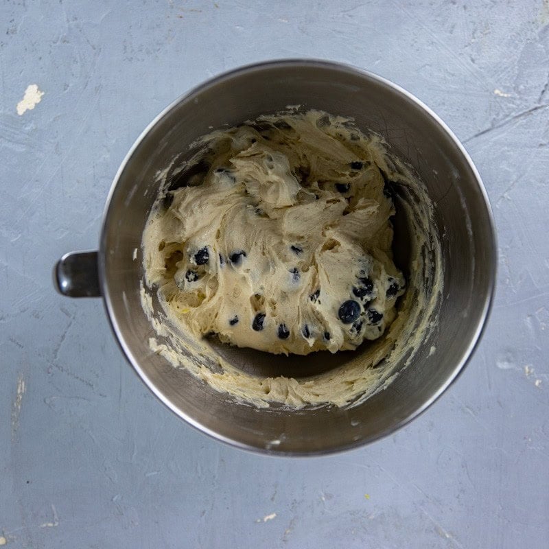 Blueberries and lemon zest folded into the batter.