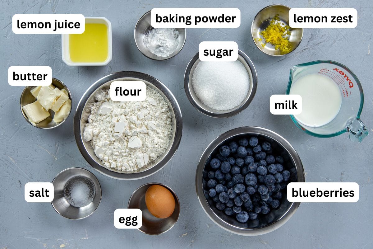 Coffee cake ingredients measured out into separate containers.