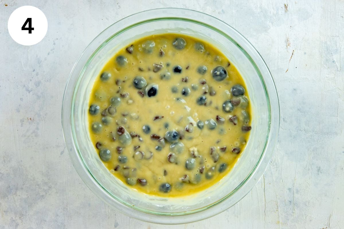 Blueberries and chocolate chips added to the batter.