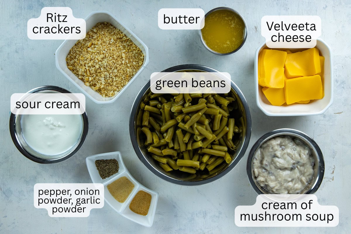 Ingredients measured out in individual containers on white table top.