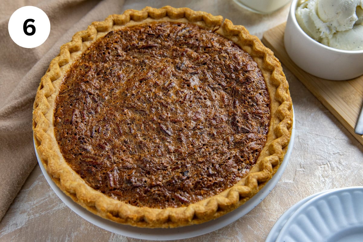 A whole baked pecan pie.