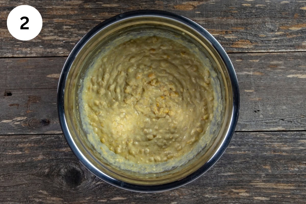 All ingredients mixed up in a bowl creating a batter.
