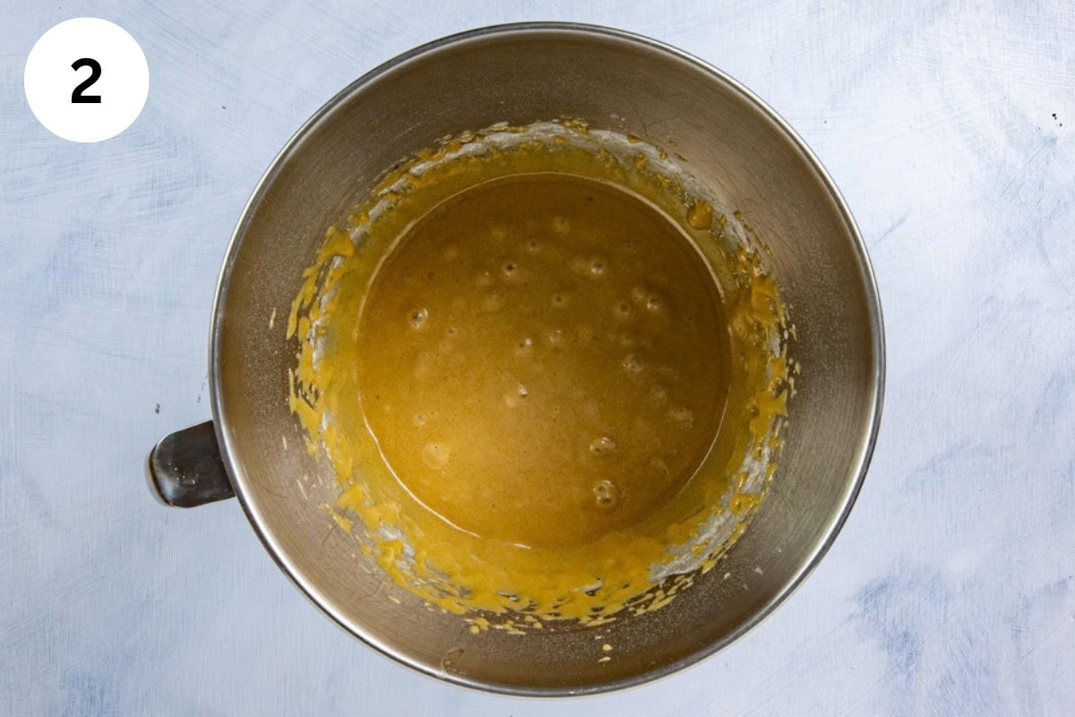 Flour, baking powder, salt, and vanilla added to the batter.