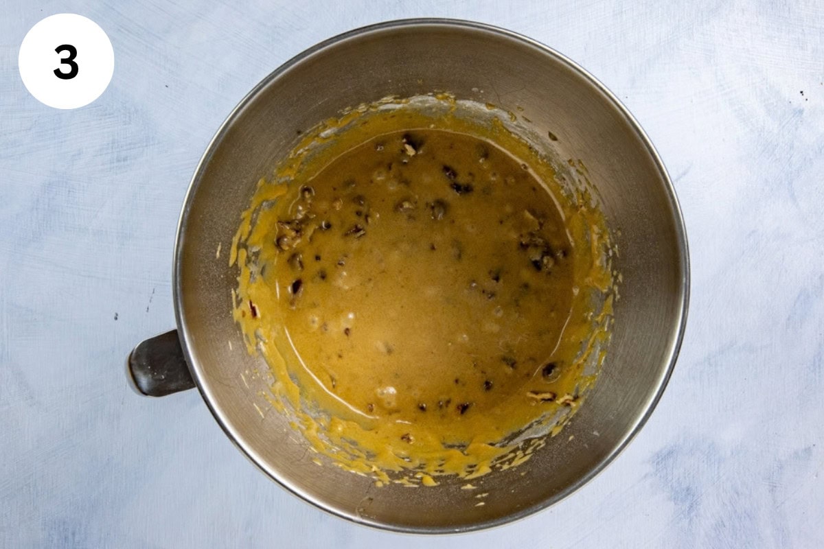 Nuts and chocolate chips added to the butter flour mixture.
