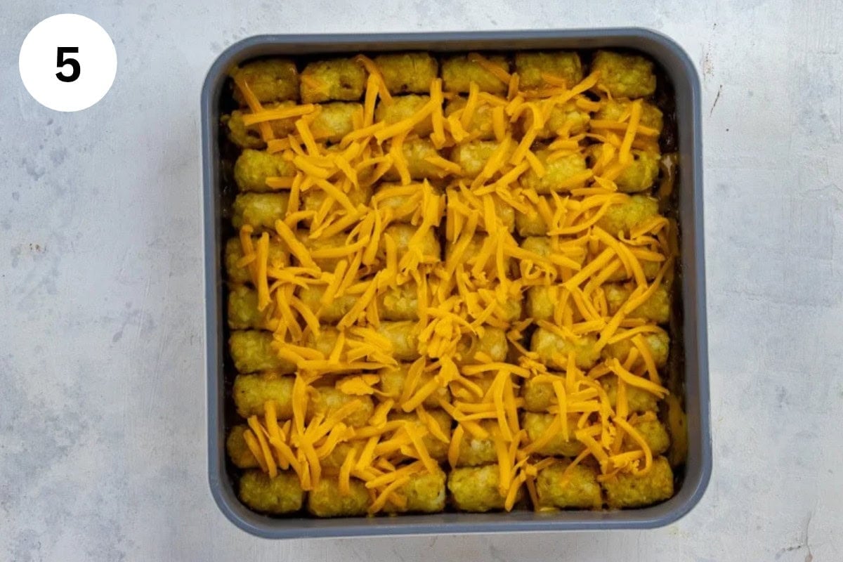 Baked casserole sprinkled with remaining cheese.